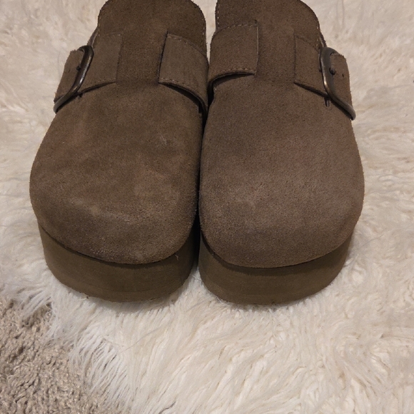 Brown Suede Buckle Clogs - Picture 3 of 3